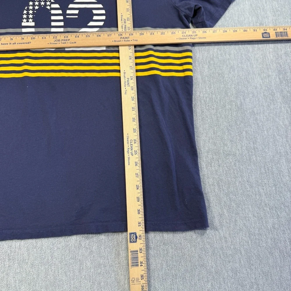 True Religion Shirt Mens 3XL Blue Stripe Graphic Short Sleeve Buddha Crew Neck T